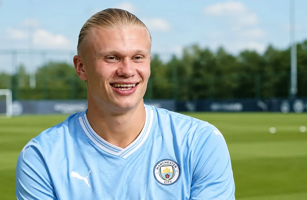 Erling Haaland celebrates scoring for Manchester City during their Champions League match against Paris Saint-Germain.